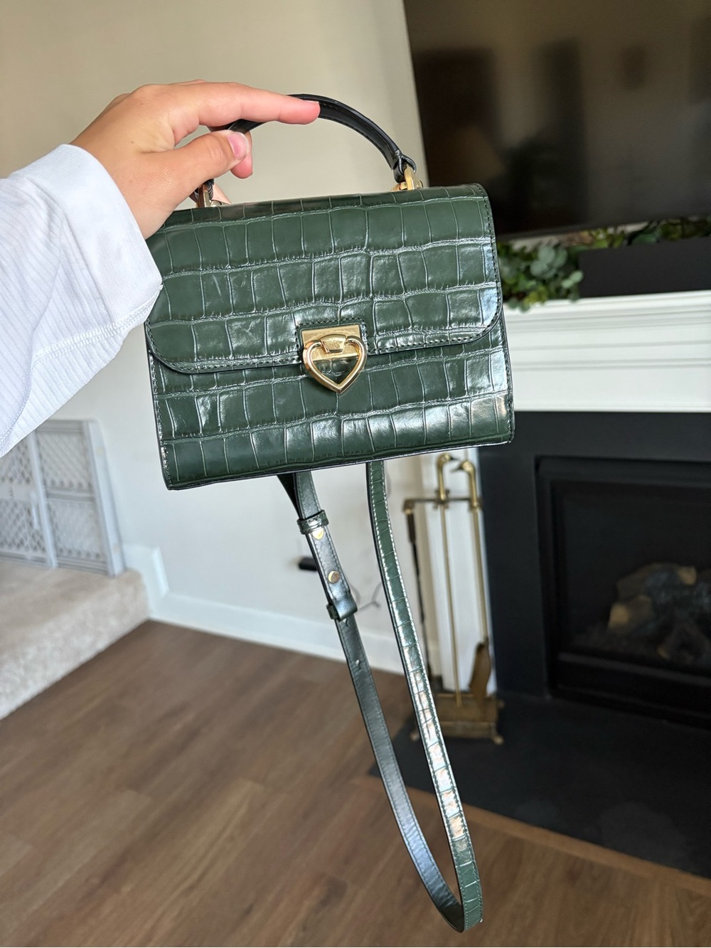 Kate spade Croc-Embossed Top Handle Bag in Dark Green